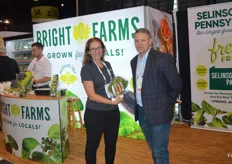 Abbey Prior and Josh Norbury of BrightFarms proudly presenting their greenhouse grown spinach for in salads.